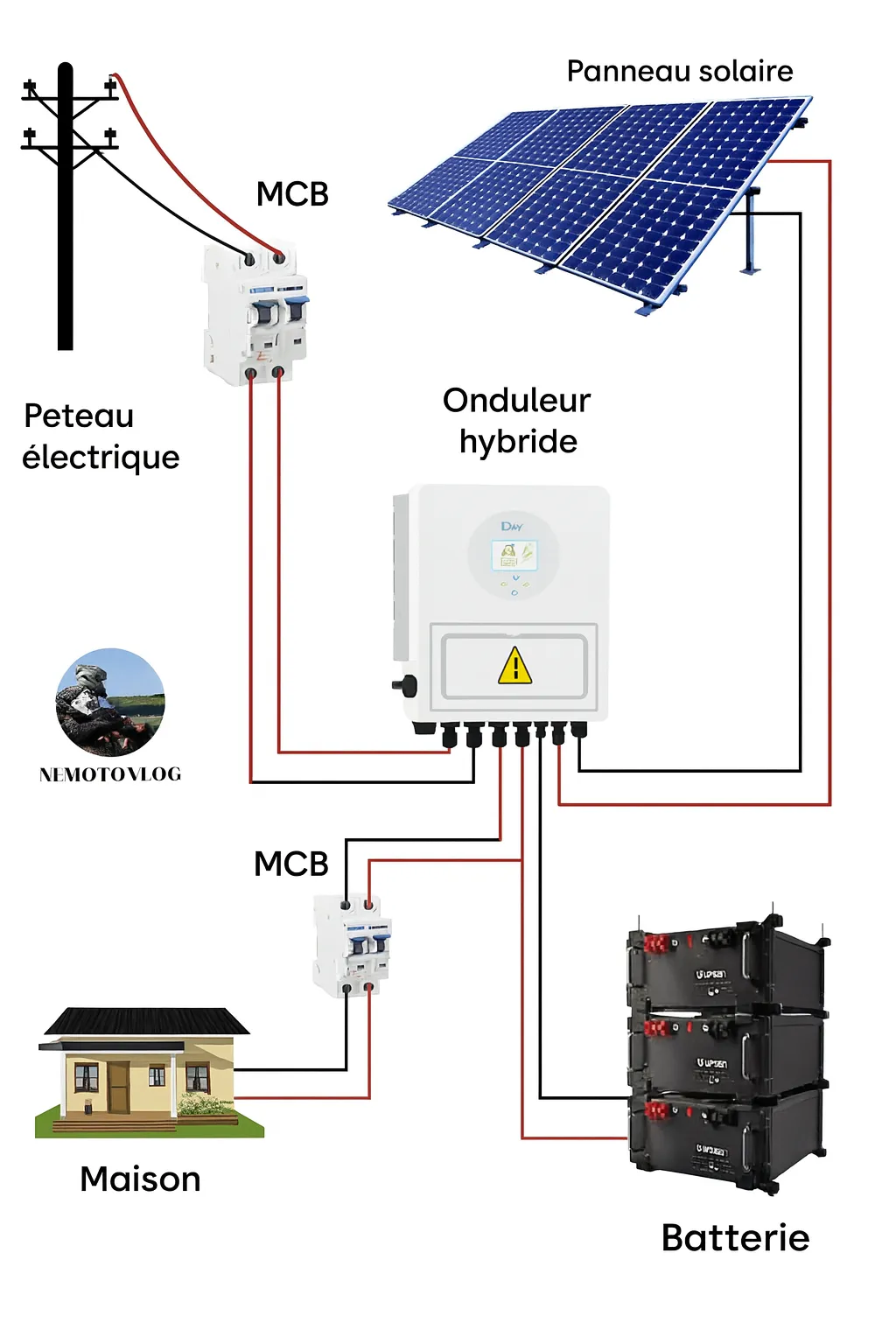 Schéma d’installation d’un système solaire hybride