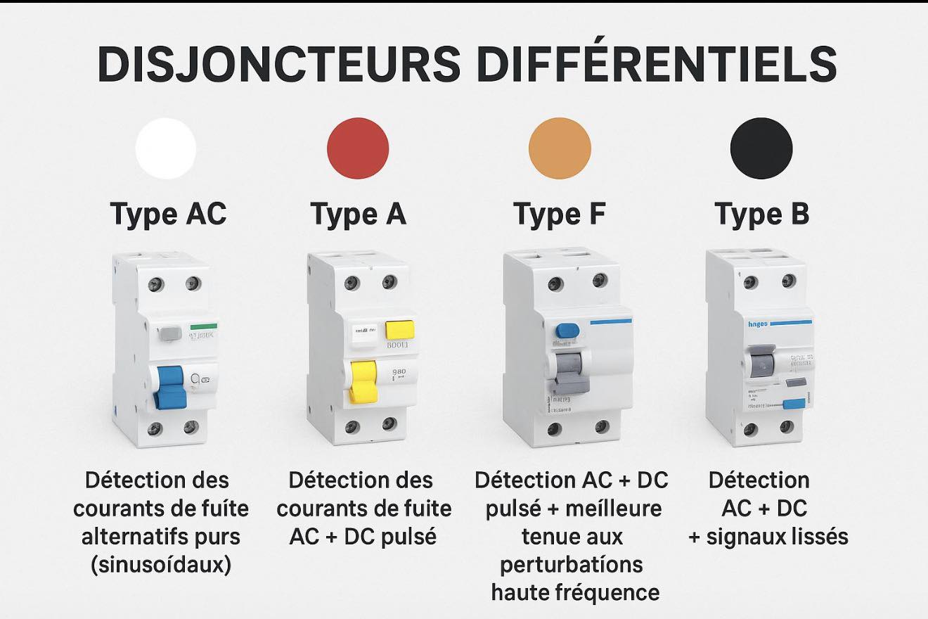Les disjoncteurs différentiels de type A, F et B